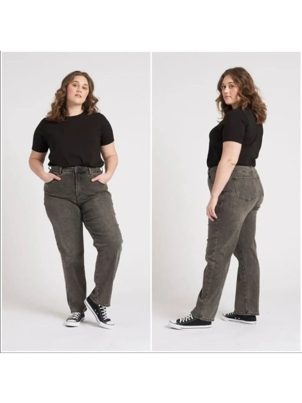 Universal Standard Donna High Rise Curve Straight Leg Stonewash Black Jeans Size